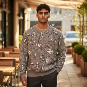 Reed St James Mens Medium Gray Beige Geometric Knit Pullover Sweater Size M VTG